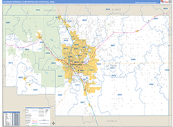 Colorado Springs Metro Area Wall Map Basic Style 2026